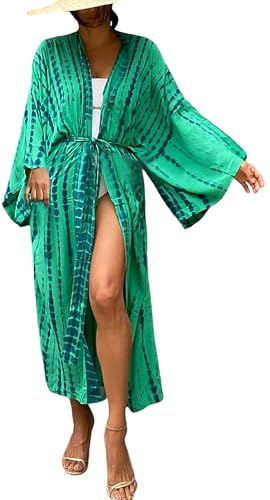 FEOYA Damen Strandkleid Maxi Kaftan Kleider Cover Up für Bademode Sommer Kimono Langes Kleid Loungewear Boho Beach Poncho B10 von FEOYA