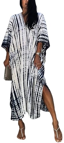FEOYA Damen Strandkleid Maxi Kaftan Kleider Cover Up für Bademode Sommer Kimono Langes Kleid Loungewear Boho Beach Poncho C2 von FEOYA