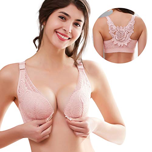 FEOYA Damen Strappy Bra Sexy Blumen Spitzen BH Bralette Bustier Schlafender BH Crop Top BH ohne Bügel Comfort Bra mit Abnehmbare Gepolstert Cup Elastisch Riemchen Dessous mit Verschluss vorne - 80AB von FEOYA