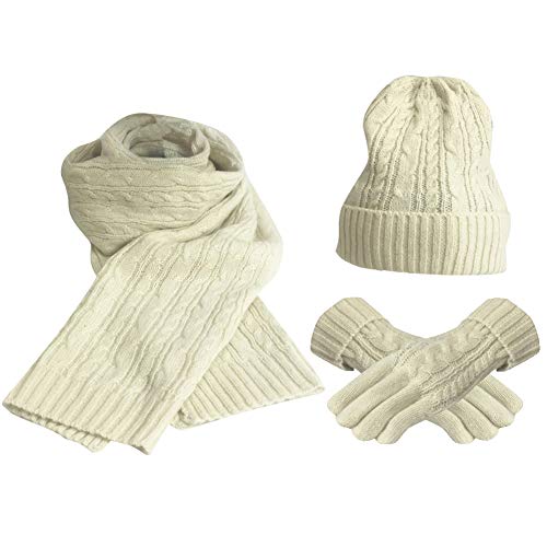 FEOYA Damen Stricken Mütze Schal Handschuh Set Wolle Dicke Beanie Schlauchschal für Herbst Winter von FEOYA