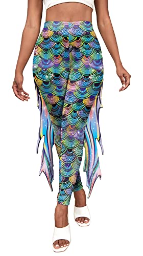 FEOYA Damen Strumpfhosen Leggings Tights Lange Hose Pants Harlekin Kostüm Halloween Sirene Karneval Zubehör Meerjungfrau Leggings Damen Kostüm - L von FEOYA