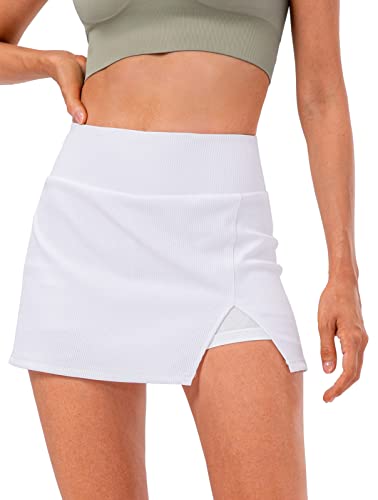 FEOYA Damen-Tennisrock mit seitlichem Schlitz, Golf, athletischer Rock mit gefütterten Shorts für Schule, Studenten, Mädchen, Weiss/opulenter Garten, Klein von FEOYA