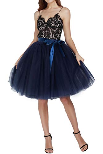 FEOYA Damen Tüllrock 6 Lagen Prinzessin Ballettrock Unterrock Knielang Petticoat Tutu Rock mit Gürtel von FEOYA