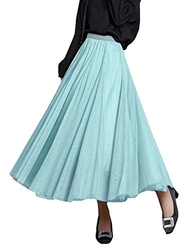 FEOYA Damen Tüllrock Weiche Tüll Petticoat A-Linie Elegant Lange Tutu Hohe Elastische Taille Midi-Rock Großer Saum Faltenrock - Türkis von FEOYA