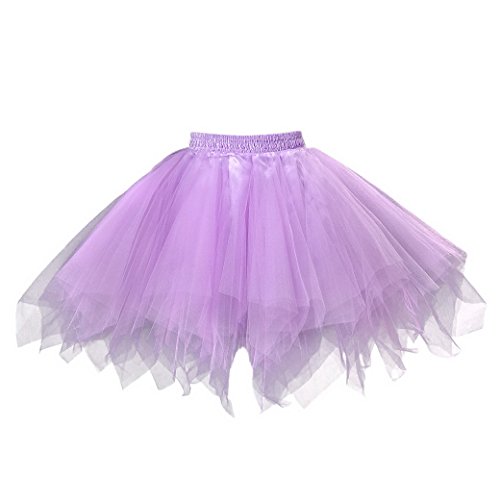 FEOYA Damen Tütü Rock Mini Tutu Tanzen Tüllrock Unregelmäßig Ballettrock A-Linie Unterrock Festlich Faltenrock Größe XL - Helllila von FEOYA