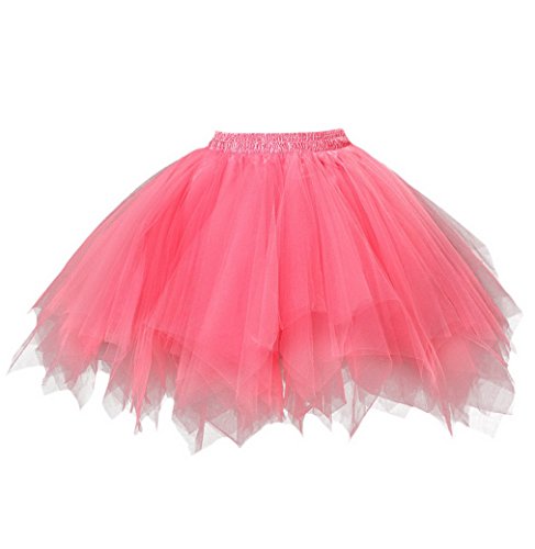 FEOYA Damen Tütü Rock Mini Tutu Tanzen Tüllrock Unregelmäßig Ballettrock A-Linie Unterrock Festlich Faltenrock Größe XXL - Hellrot von FEOYA