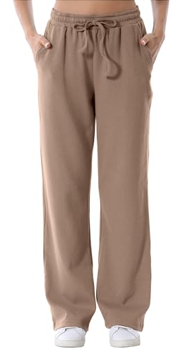 FEOYA Damen Umstandshose Baumwolle Freizeithose Lang Sporthose Hohe Taille Training Hosen Geradem Bein Hose mit Taschen für Schwangere L von FEOYA