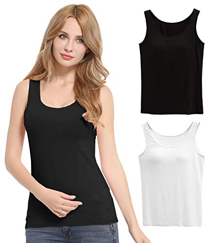 FEOYA Damen Unterhemd BH-Hemd Basic 2er Pack BH Push up Yoga Bügelloser U-Ausschnitt Eingebauter Bra Bügelloser Gepolstert Tank Tops Top Set Sport-BHS für Women-Schwaz+Weiß-S FEOYA Damen Unterhemd BH-Hemd Basic 2er Pack BH Push up Yoga Bügelloser U-Ausschnitt Eingebauter Bra Bügelloser Gepolstert Tank Tops Top Set Sport-BHS für Women-Schwaz+Weiß-S von FEOYA