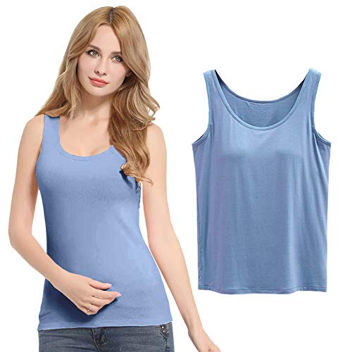 FEOYA Damen Unterhemd BH-Hemd Basic BH Push up Yoga Bügelloser U-Ausschnitt Eingebauter Bra Bügelloser Gepolstert Tank Tops Top Set Sport-BHS für Women-Blau-3XL von FEOYA
