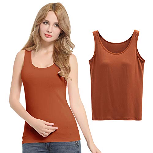 FEOYA Damen Unterhemd BH-Hemd Basic BH Push up Yoga Bügelloser U-Ausschnitt Eingebauter Bra Bügelloser Gepolstert Tank Tops Top Set Sport-BHS für Women-Braun-L von FEOYA