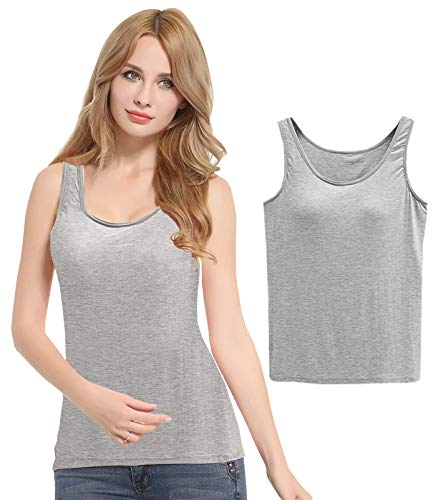 FEOYA Damen Unterhemd BH-Hemd Basic BH Push up Yoga Bügelloser U-Ausschnitt Eingebauter Bra Bügelloser Gepolstert Tank Tops Top Set Sport-BHS für Women-Hellgrau-M von FEOYA