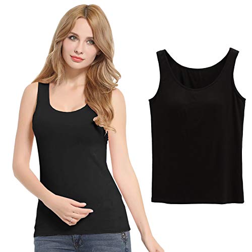 FEOYA Damen Unterhemd BH-Hemd Basic BH Push up Yoga Bügelloser U-Ausschnitt Eingebauter Bra Bügelloser Gepolstert Tank Tops Top Set Sport-BHS für Women-Schwarz-2XL von FEOYA