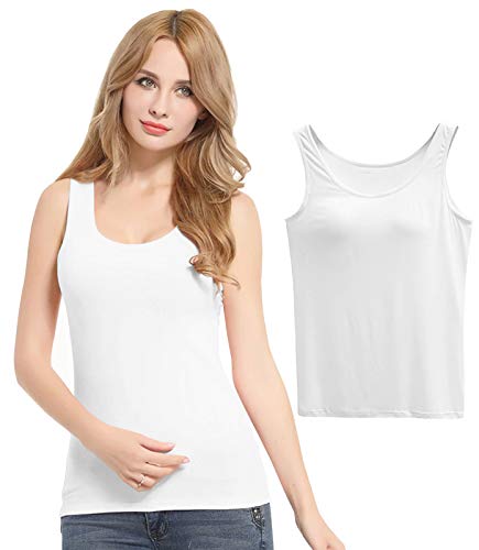 FEOYA Damen Unterhemd BH-Hemd Basic BH Push up Yoga Bügelloser U-Ausschnitt Eingebauter Bra Bügelloser Gepolstert Tank Tops Top Set Sport-BHS für Women-Weiß-2XL von FEOYA