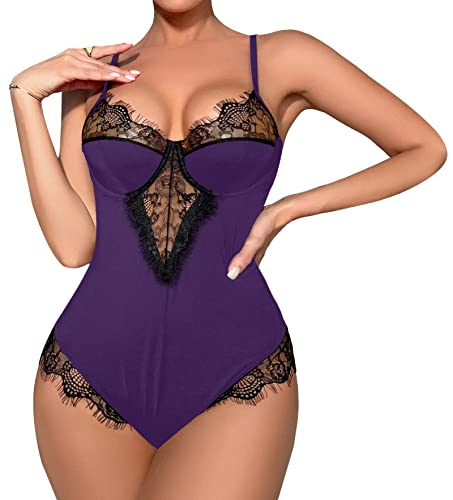 FEOYA Damen Unterwäsche Neckholder Body Spitze Bodysuit Ohne Ärmel Slim Bodies Oberteil Overall Teil S von FEOYA