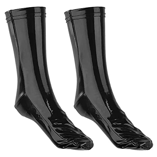 FEOYA Damen Wet Look Socken Strumpfhosen Geeignet für Match Wet Look Dessous Set String Bodysuits Bodycon Mini Kleid Damen Nachtwäsche Clubwear Tanzparty Kostüm C-Schwarz XL von FEOYA