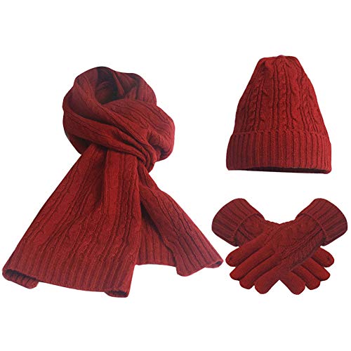 FEOYA Damen Winter Warme Gestrickt Mütze Schal Handschuhe Weich Strickset Wollmütze Geschenkset von FEOYA