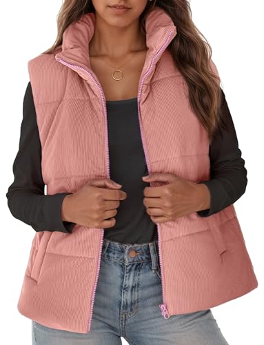 FEOYA Damen Winter Weste Kurz Übergangsweste Stehkragen Pufferweste Daunenmantel Ärmellose Winterjacke Warm Steppweste Rosa L FEOYA Damen Winter Weste Kurz Übergangsweste Stehkragen Pufferweste Daunenmantel Ärmellose Winterjacke Warm Steppweste Rosa L von FEOYA