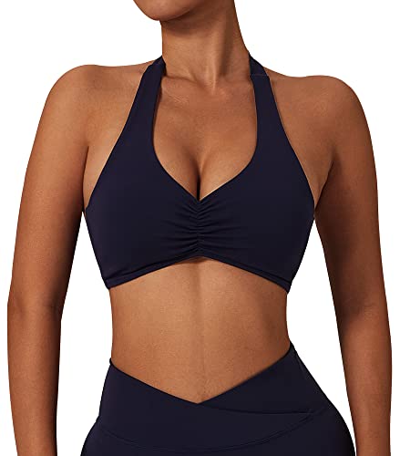 FEOYA Damen Workout Sport BHS Fitness Rückenfrei Gepolsterter Neckholder BH Yoga Crop Tank Top - S von FEOYA