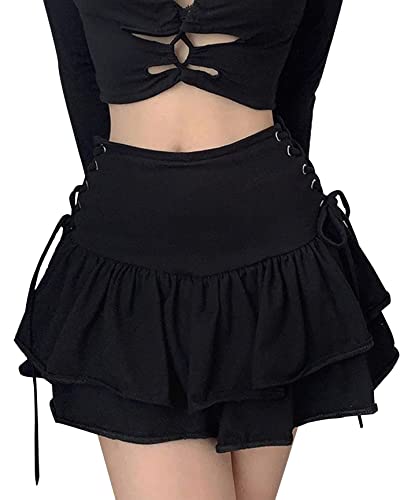 FEOYA Damen Y2K Faltenrock Hohe Taille Gothic Punk Rock A-Linie Einheitlicher Rock Minirock für Damen Mädchen B3 L von FEOYA