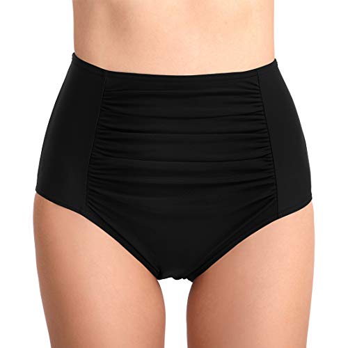 FEOYA Damen hoher Taille Bikini Hose Bottom Schwimmen Slip Bauchweg Schwarz S von FEOYA