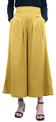 FEOYA Damenhose aus Leinenmischgewebe hohe Taille Zigarrenhose weites Bein fließend lässig bauschig Frühling Sommer Herbst Größe 34-46 von FEOYA