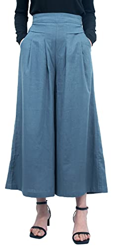 FEOYA Damenhose aus Leinenmischgewebe hohe Taille Zigarrenhose weites Bein fließend lässig bauschig Frühling Sommer Herbst Größe 34-46 von FEOYA