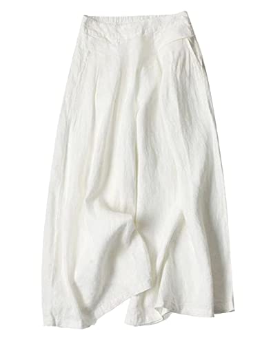 FEOYA Damenhose aus Leinenmischgewebe hohe Taille Zigarrenhose weites Bein fließend lässig bauschig Frühling Sommer Herbst Größe 34-46 von FEOYA
