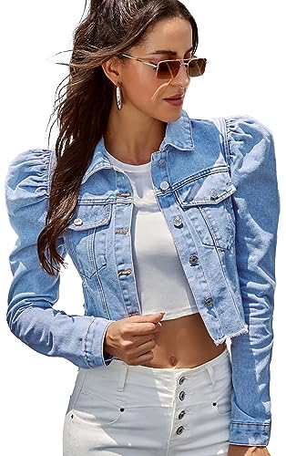 FEOYA Damenjacke Kurze Jeansjacke Denim Jacket Slim Freizeitjacke Langarm Leichte Jacke XS Hellblau von FEOYA