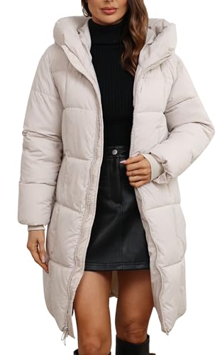 FEOYA Daunenjacke Damen Mittellang Steppmantel mit Kapuze Warme Puffermantel Winddichte Kapuzenjacke Wintermantel Weiß XXL von FEOYA