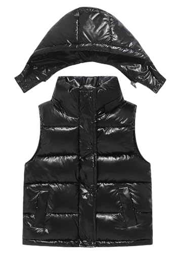 FEOYA Daunenweste Kinder Mädchen Jungen Kapuzenweste Ärmellos Freien Steppweste Leichte Warm Winterjacke Winddicht Pufferweste für 6-7 Jahre von FEOYA