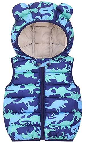 FEOYA Daunenweste Kinder Wasserabweisend mit Kapuze Leichter ärmelloser Mantel Winter Niedliche Westen mit Zwei Taschen Blau 90cm von FEOYA