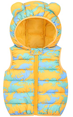 FEOYA Daunenweste Kinder Wasserabweisend mit Kapuze Leichter ärmelloser Mantel Winter Niedliche Westen mit Zwei Taschen Gold 90cm von FEOYA