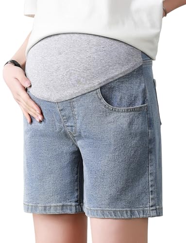 FEOYA Denim-Shorts für Schwangere Hohe Taille Stretchy über dem Bauch Umstandsmode Jeans Weich Atmungsaktiv Schwangerschafts Shorts Sommer Umstandshose 3XL von FEOYA