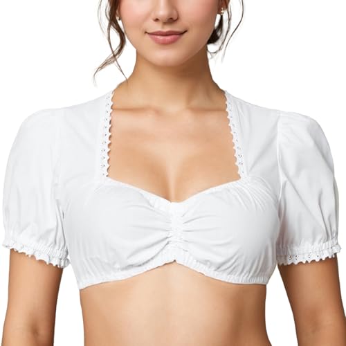 FEOYA Dirndlbluse Kurzarm Dirndlblusen für Oktoberfest Traditionelle Bayrische Tracht Weiß Eleganten Bluse 2XL von FEOYA
