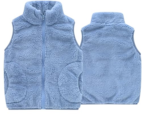 FEOYA Fleeceweste für Kleinkind Ärmellos Leichte FleeceJacken Flauschig Warm Winterweste Jungen Mädchen Stehkragen Outdoorweste Kinderweste mit Reißverschluss 140 von FEOYA