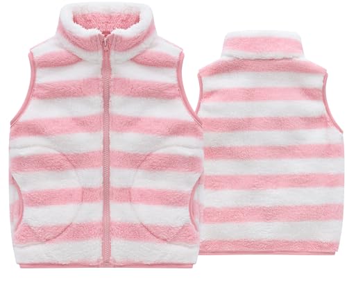 FEOYA Fleeceweste für Kleinkind Ärmellos Leichte FleeceJacken Flauschig Warm Winterweste Jungen Mädchen Stehkragen Outdoorweste Kinderweste mit Reißverschluss 140 von FEOYA