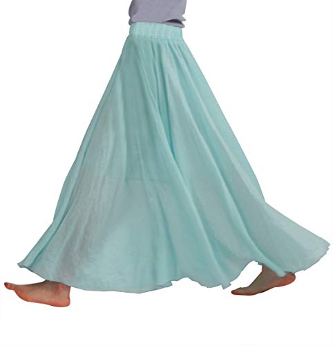 FEOYA Frauen Baumwolle Leinen Double Layer Elastische Taille Langen Rock Strand Festlich Freizeit Maxi Rock von FEOYA