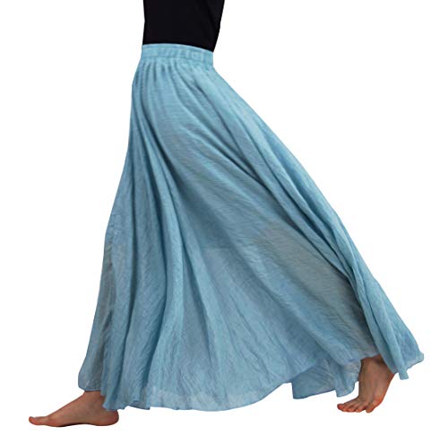 FEOYA Frauen Baumwolle Leinen Double Layer Elastische Taille Langen Rock Strand Festlich Freizeit Maxi Rock von FEOYA