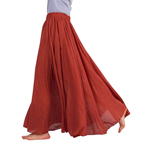 FEOYA Frauen Baumwolle Leinen Double Layer Elastische Taille Langen Rock Strand Festlich Freizeit Maxi Rock von FEOYA