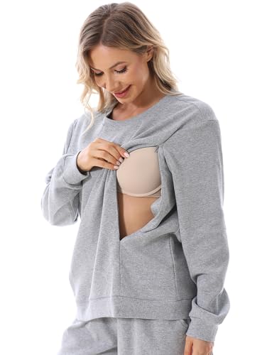 FEOYA Frauen Baumwolle Rundhals Umstandsshirt Mutterschaft Langarm Stillpulli Reißverschluss Stillpullover Frühling Herbst Warm Still Sweatshirt XL FEOYA Frauen Baumwolle Rundhals Umstandsshirt Mutterschaft Langarm Stillpulli Reißverschluss Stillpullover Frühling Herbst Warm Still Sweatshirt XL von FEOYA