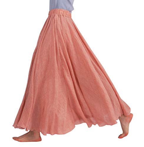 FEOYA Frauen Bohemian Elastische Taille Sommerrock Baumwolle Leinen Lange Maxi Rock Plissee Retro Faltenrock von FEOYA