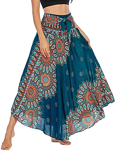 FEOYA Frauen Bohemien Maxirock Bodenlang Strand Kleid Rock A-Linien Strandrock Urlaub Ethnischer Stil Gedruckter Lang Rock von FEOYA