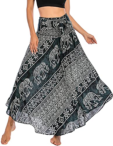 FEOYA Frauen Bohemien Maxirock Bodenlang Strand Kleid Rock A-Linien Strandrock Urlaub Ethnischer Stil Gedruckter Lang Rock von FEOYA