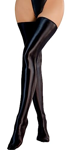 FEOYA Frauen Oberschenkel Hohe Strümpfe Oberschenkel High Hold Ups Strumpfhosen Sexy Hold Up Strümpfe Silky Glossy Oberschenkel Hohe Strümpfe Damen Strümpfe Halten Up Dessous 1-Schwarz Einheitsgröße von FEOYA
