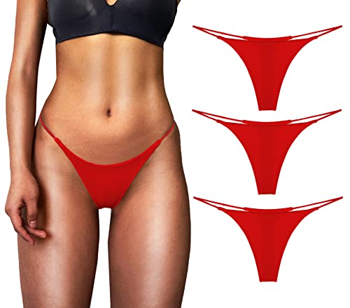 FEOYA Frauen Strings Low Rise G-String String Strings Sexy Höschen Unterwäsche Strings für Frauen Damen Strings Slips Bikini Dessous Höschen Tangas Multipack Rot+Rot+Rot S von FEOYA