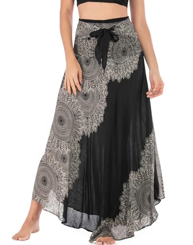 FEOYA Freizeit Urlaub Sommerrock Lang Gedruckter Rock Damen Chiffon Bohemien Maxirock Verstellbares Riemen Kleid Strandkleider - Muster 9 von FEOYA