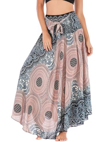 FEOYA Freizeit Urlaub Sommerrock Strandkleider Lang Gedruckter Rock Damen Chiffon Bohemien Maxirock Verstellbares Riemen Kleid - Muster 4 von FEOYA