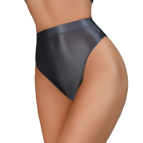 FEOYA Glossy String Bikini Slips Glanz High Waist öl Glanz Unterhosen Slip M Clubwear von FEOYA