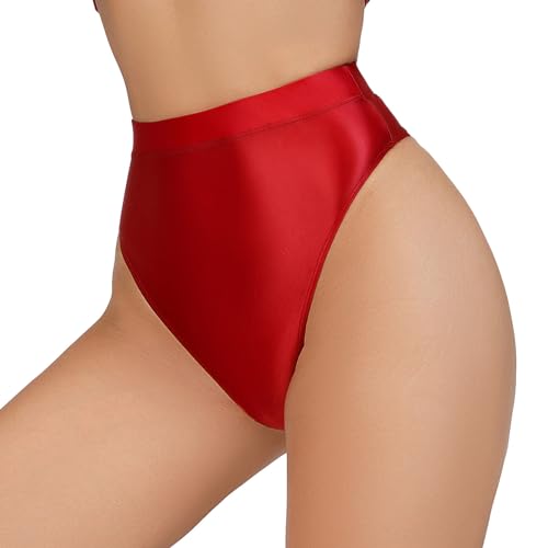 FEOYA Glossy String Bikini Slips Glanz High Waist öl Glanz Unterhosen Slip M Clubwear von FEOYA