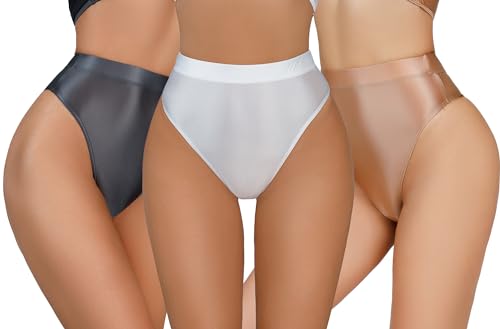 FEOYA Glossy String Bikini Slips Glanz High Waist öl Glanz Unterhosen Slip XL Clubwear von FEOYA